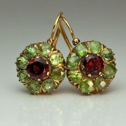 Retro Green and Red Gemstone Earrings