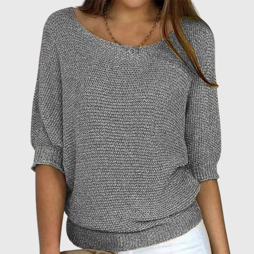 Women's Knit Sweater Boat Neck 3/4 Sleeve Lightweight Casual Pullover