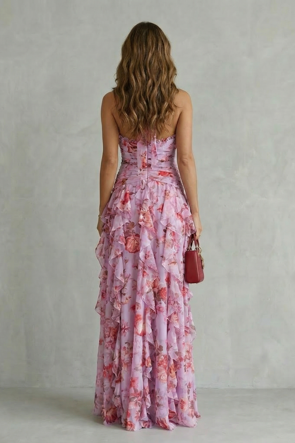 Women's Floral Halter Maxi Dress V-Neck Ruffle Backless Beach Party Gown