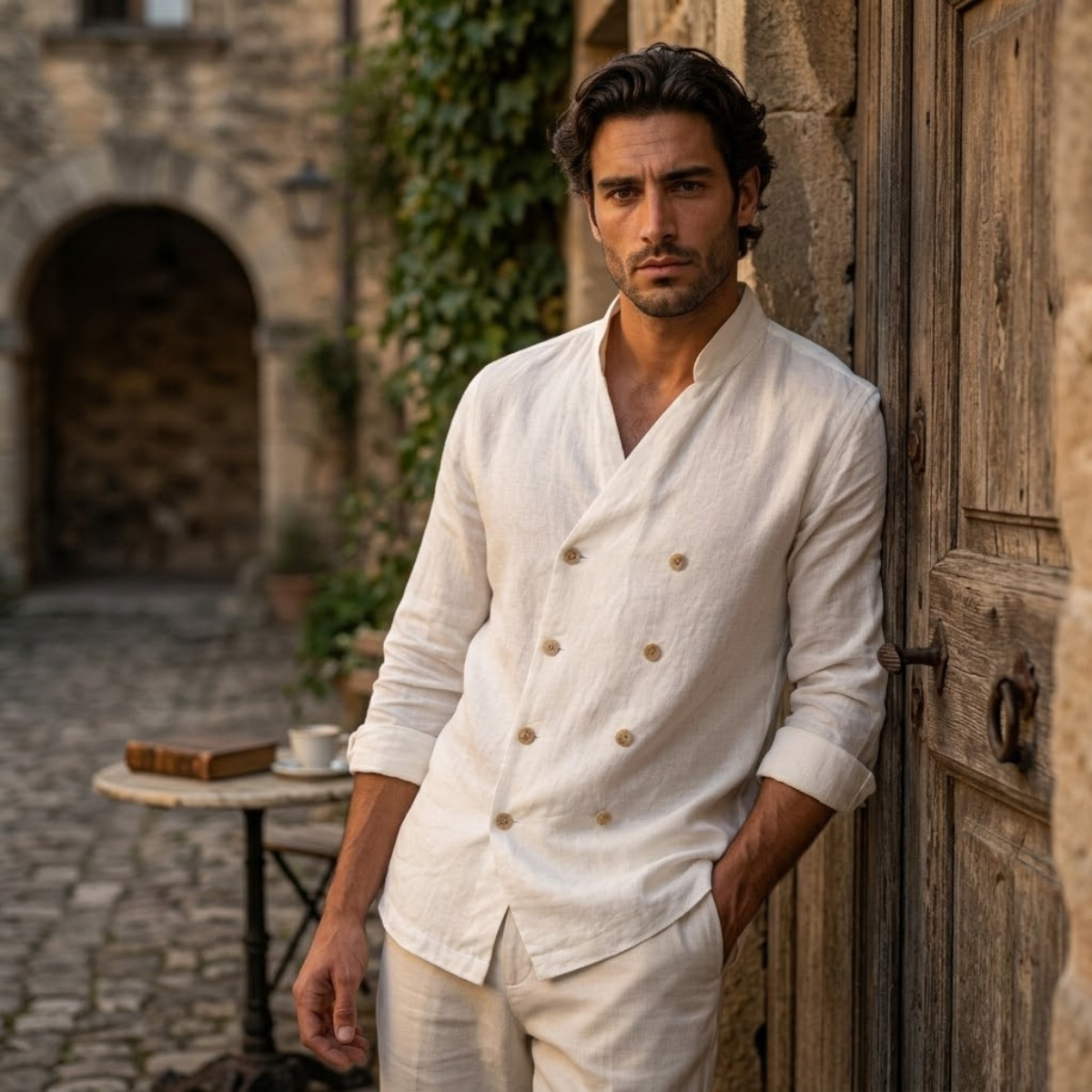 The Coventry Men’s Vintage Double Breasted Cotton Linen Shirt