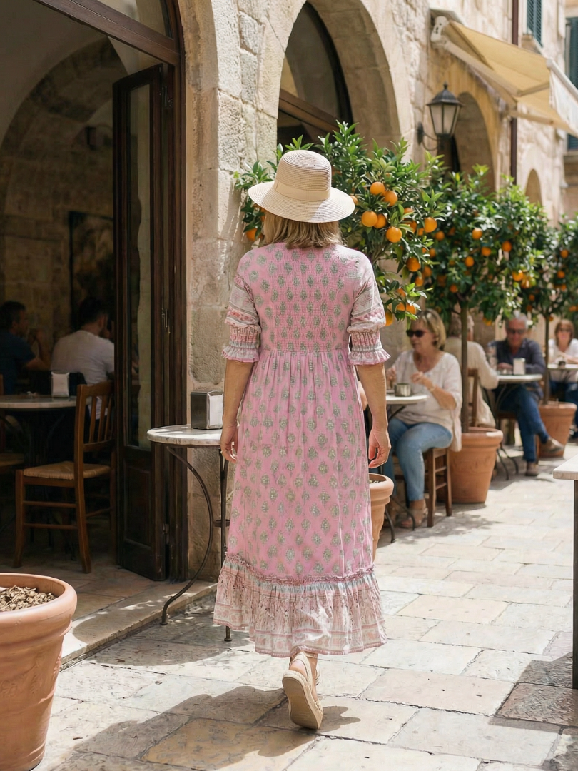 Women's Floral Maxi Dress V-Neck Short Sleeve Tiered Ruffle Hem Boho Beach