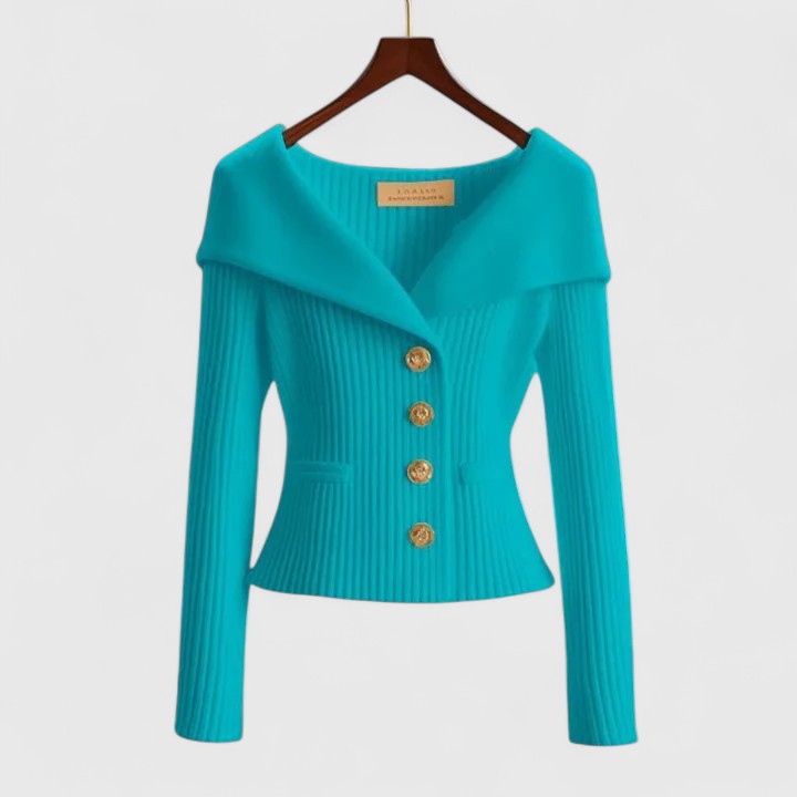 Women's Ribbed Knit Cardigan V-Neck Long Sleeve Button-Front Foldover Collar