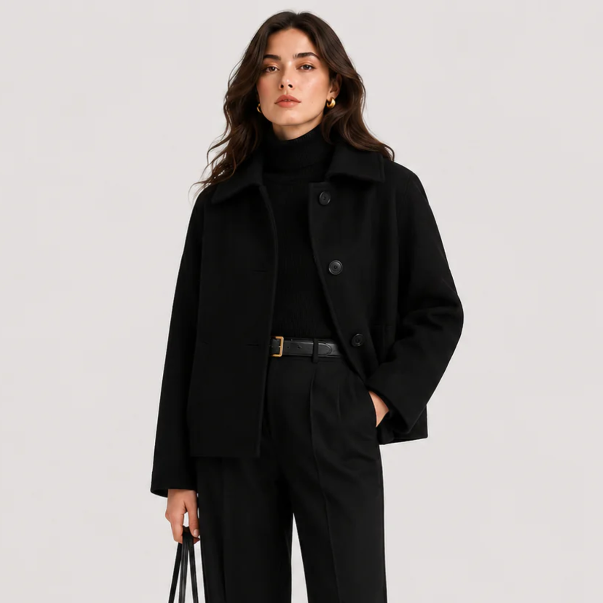 Women's Button Front Jacket Camel Collared Relaxed Fit Winter Outerwear