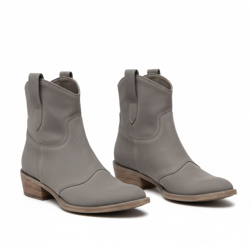 Women's Western Ankle Boots Block Heel Pointed Toe Slip-On Casual