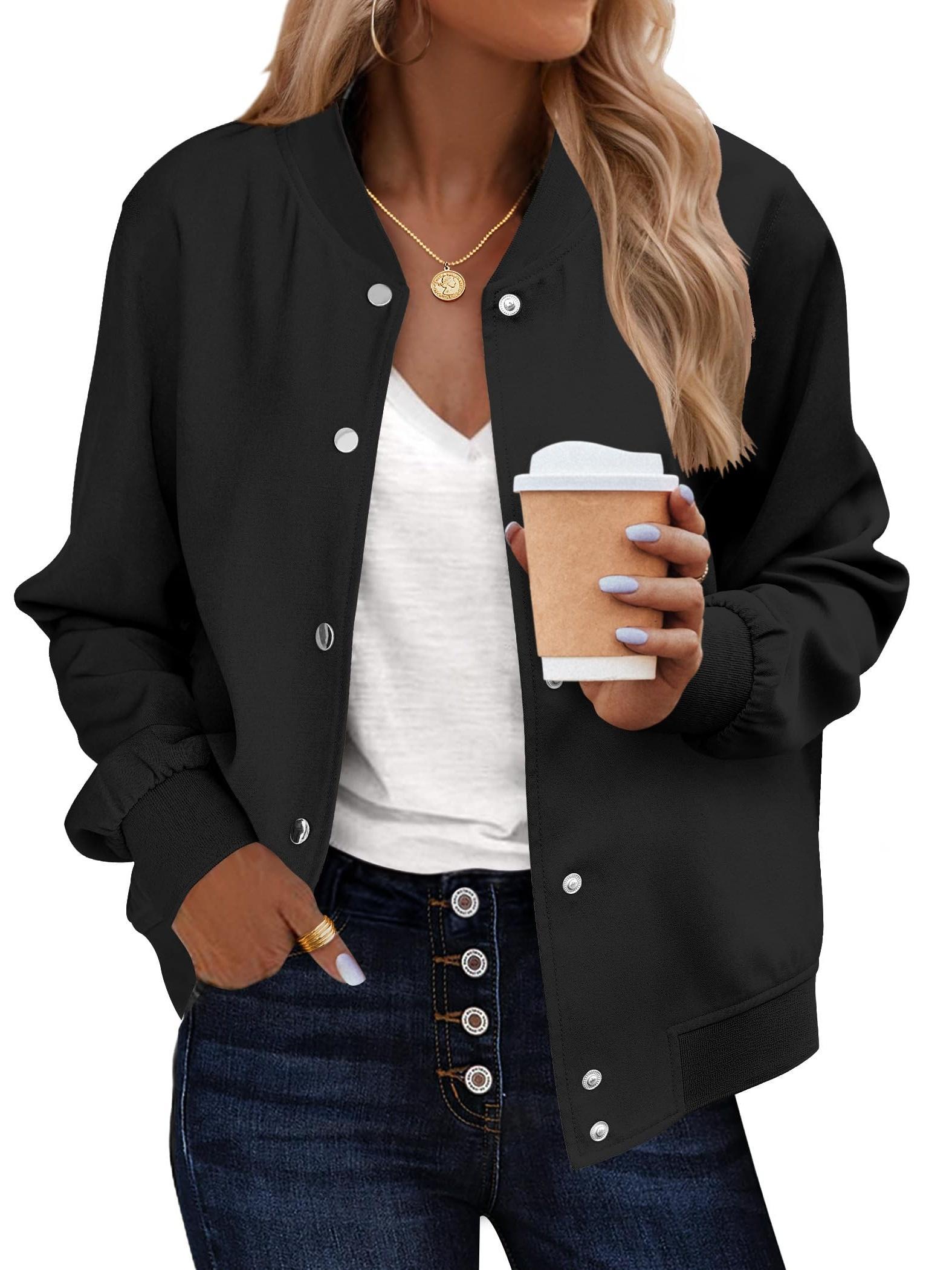 Women's Bomber Jacket Contrast Stripe Varsity Stand Collar Snap Button Casual Wear