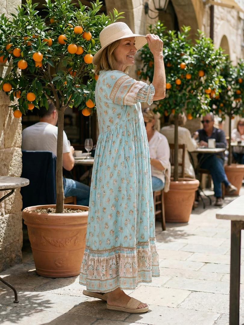 Women's Floral Maxi Dress V-Neck Short Sleeve Tiered Ruffle Hem Boho Beach