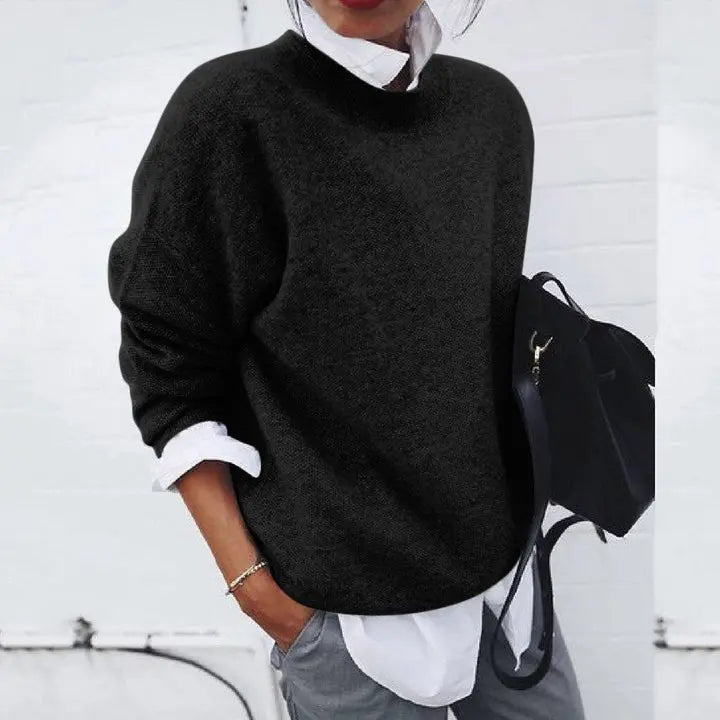 Women's Crew Neck Pullover Sweater Long Sleeve Relaxed Fit Casual Knit Top