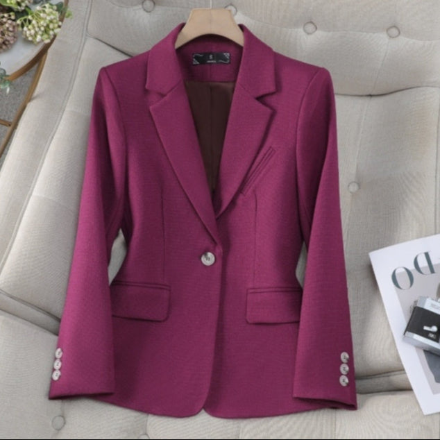 Women's Fitted Blazer Long Sleeve Notch Lapel Single Button Pockets Winter