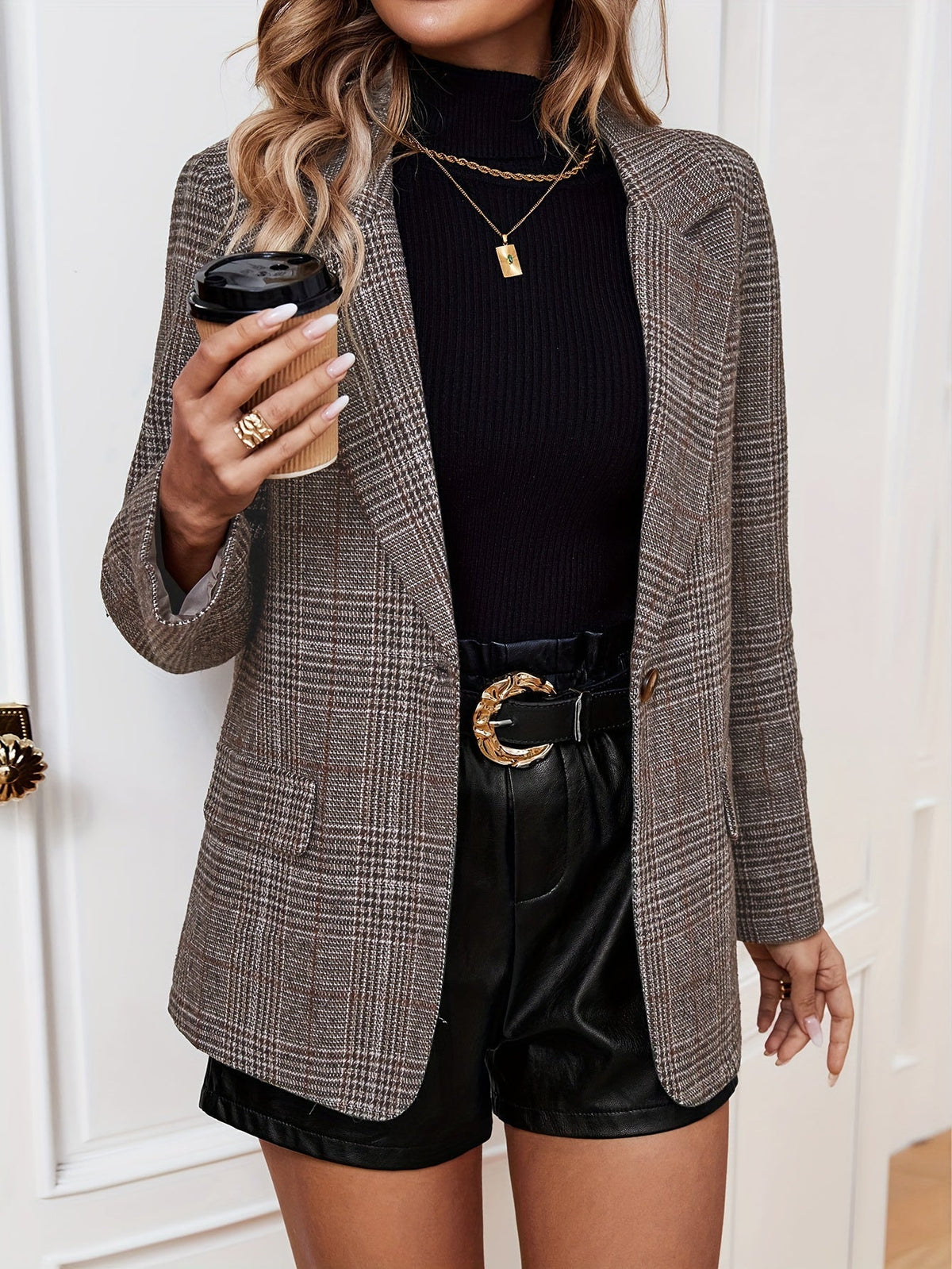 Women's Plaid Blazer Long Sleeve Lapel Open Front Casual Jacket