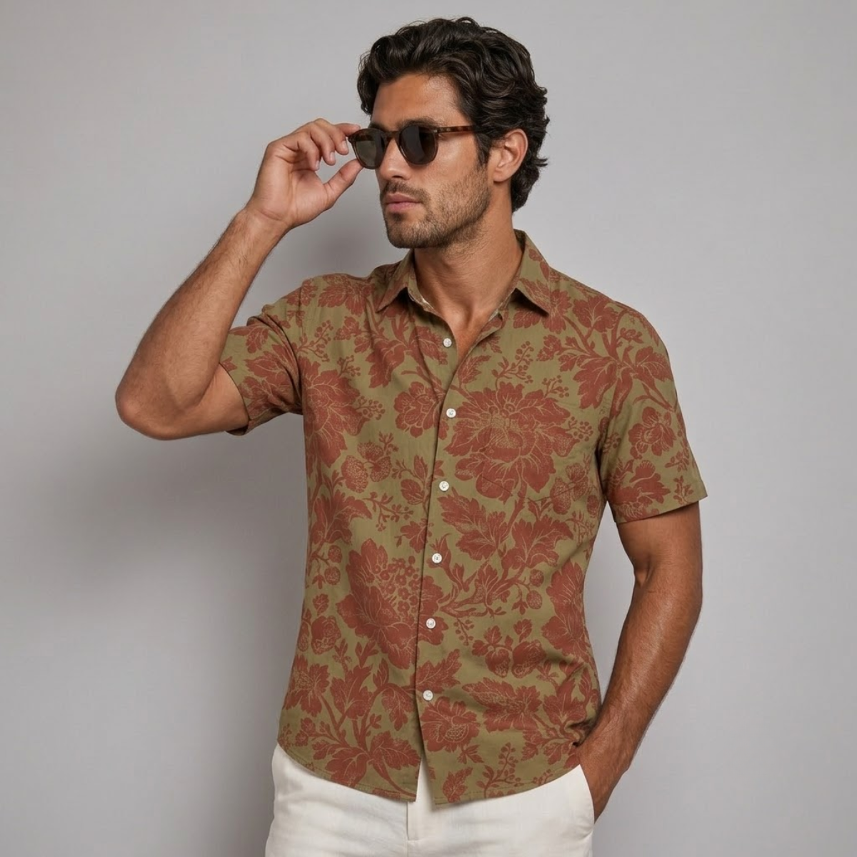 The Pinebrook Hill Men’s Tropical Coconut Print Hawaiian Beach Shirt
