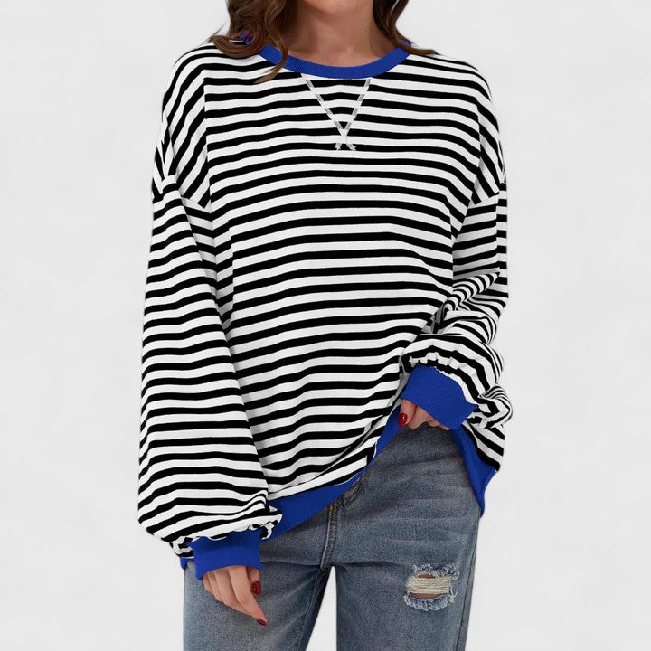 Women's Striped Oversized Crewneck Pullover Sweater Long Sleeve Casual Top