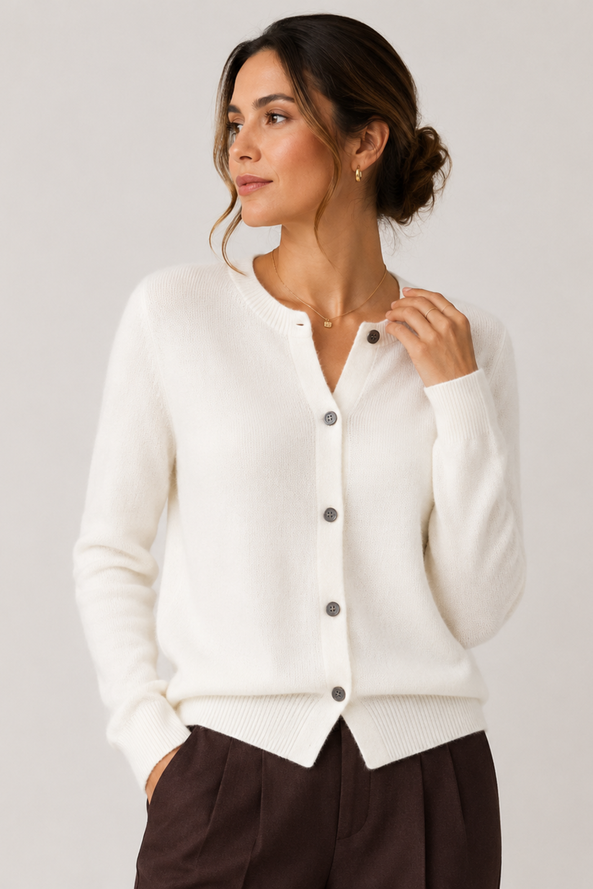 Women's Button-Front Cardigan Sweater Crew Neck Long Sleeve Knit Casual