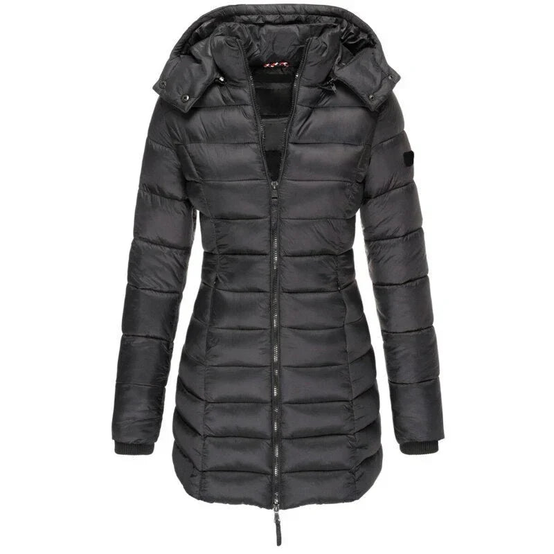 Women's Hooded Puffer Jacket Zip Long Sleeve Padded Winter Outerwear