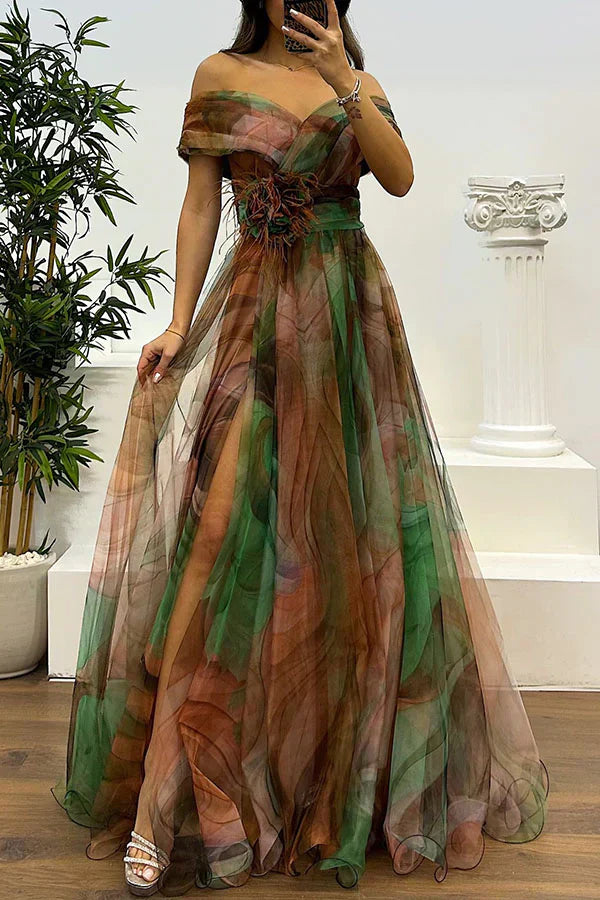 Wedding Guest Dress - Off Shoulder Maxi