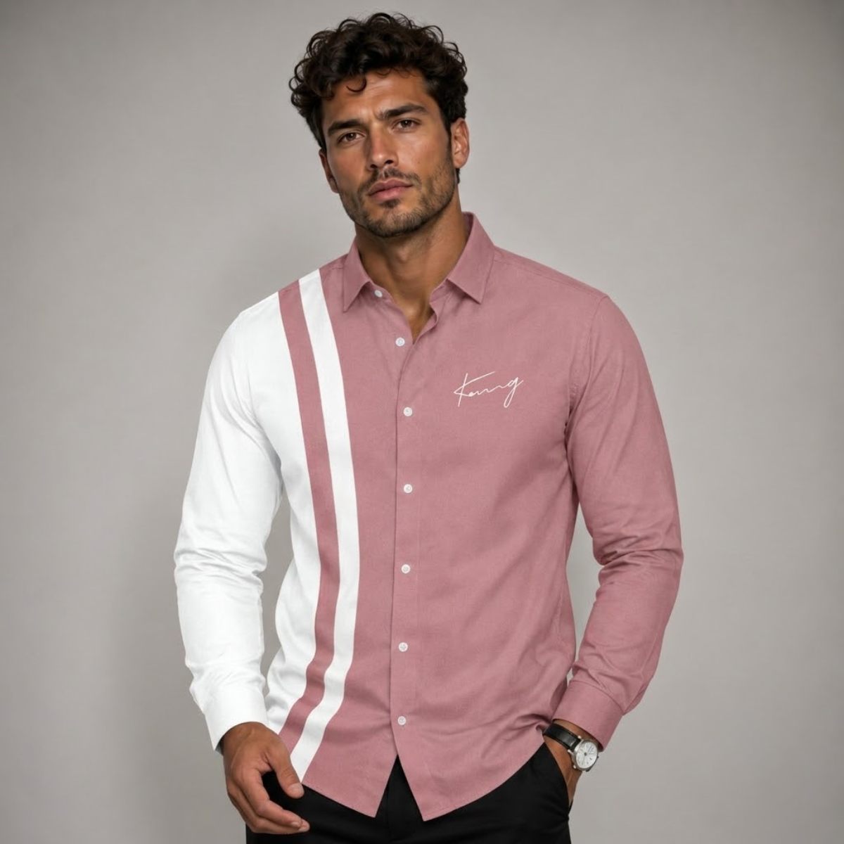 The Manarola Men’s Casual Color Block Striped Dress Shirt