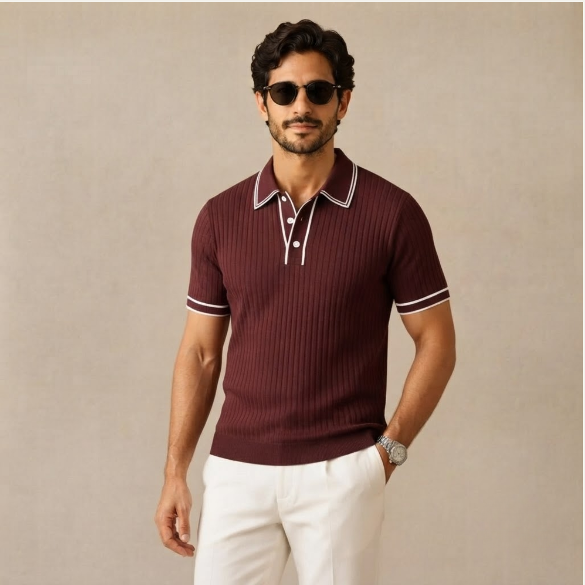 The Moscova Men’s Ribbed Knit Business Polo Shirt