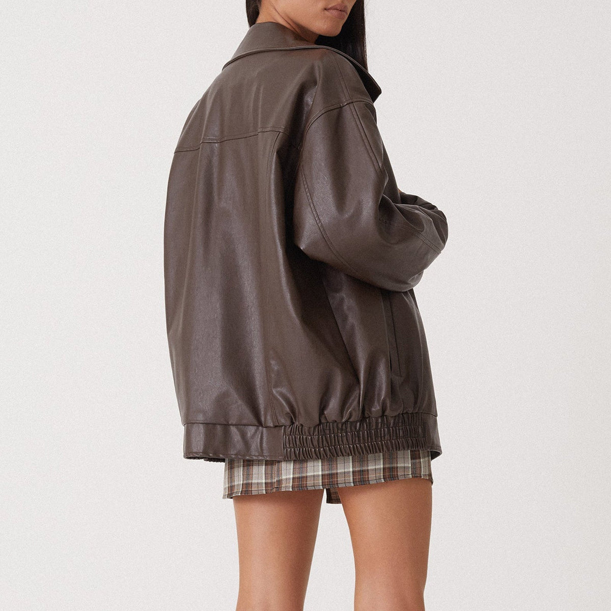 Women's Oversized Bomber Jacket Zip-Front Collared Long Sleeve Casual