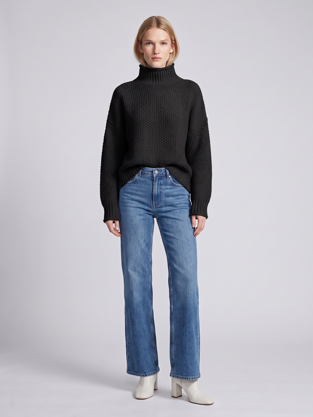 Women's Turtleneck Knit Sweater Chunky Loose Oversized Pullover Winter