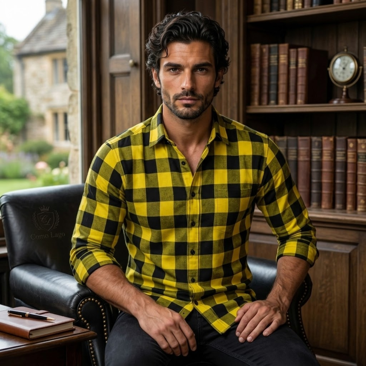 The Como Lago Men’s Casual Plaid Button-Up Shirt