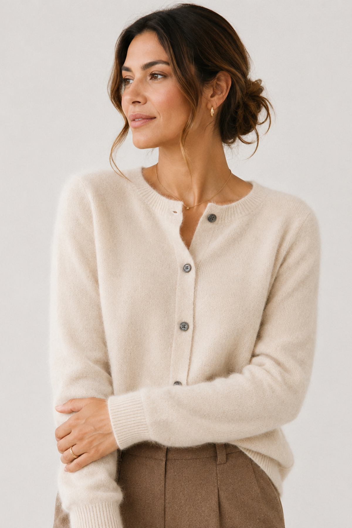 Women's Button-Front Cardigan Sweater Crew Neck Long Sleeve Knit Casual