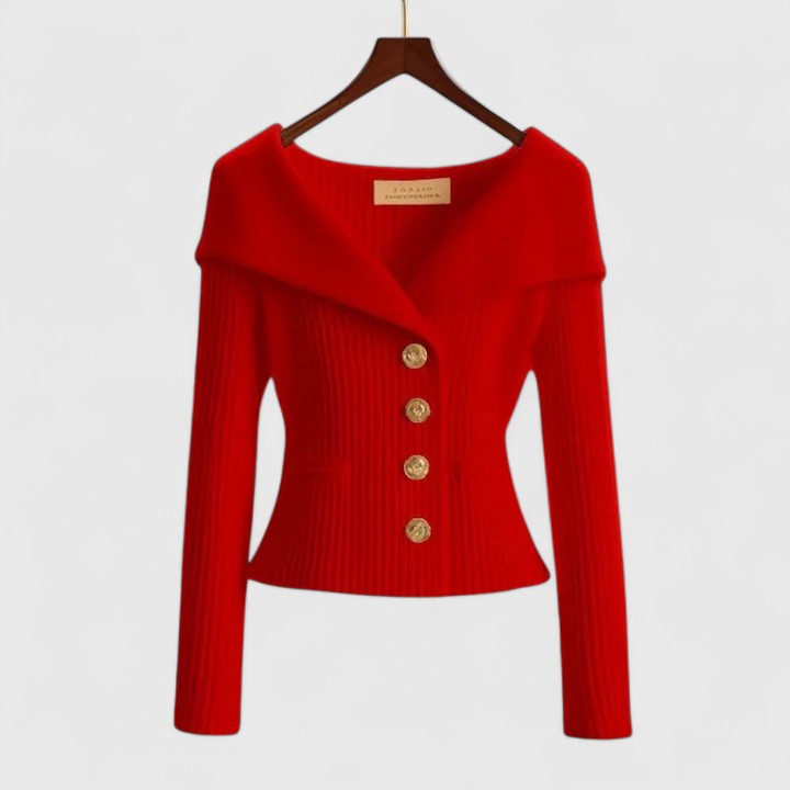 Women's Ribbed Knit Cardigan V-Neck Long Sleeve Button-Front Foldover Collar