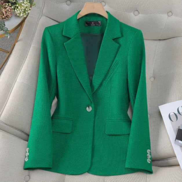 Women's Fitted Blazer Long Sleeve Notch Lapel Single Button Pockets Winter