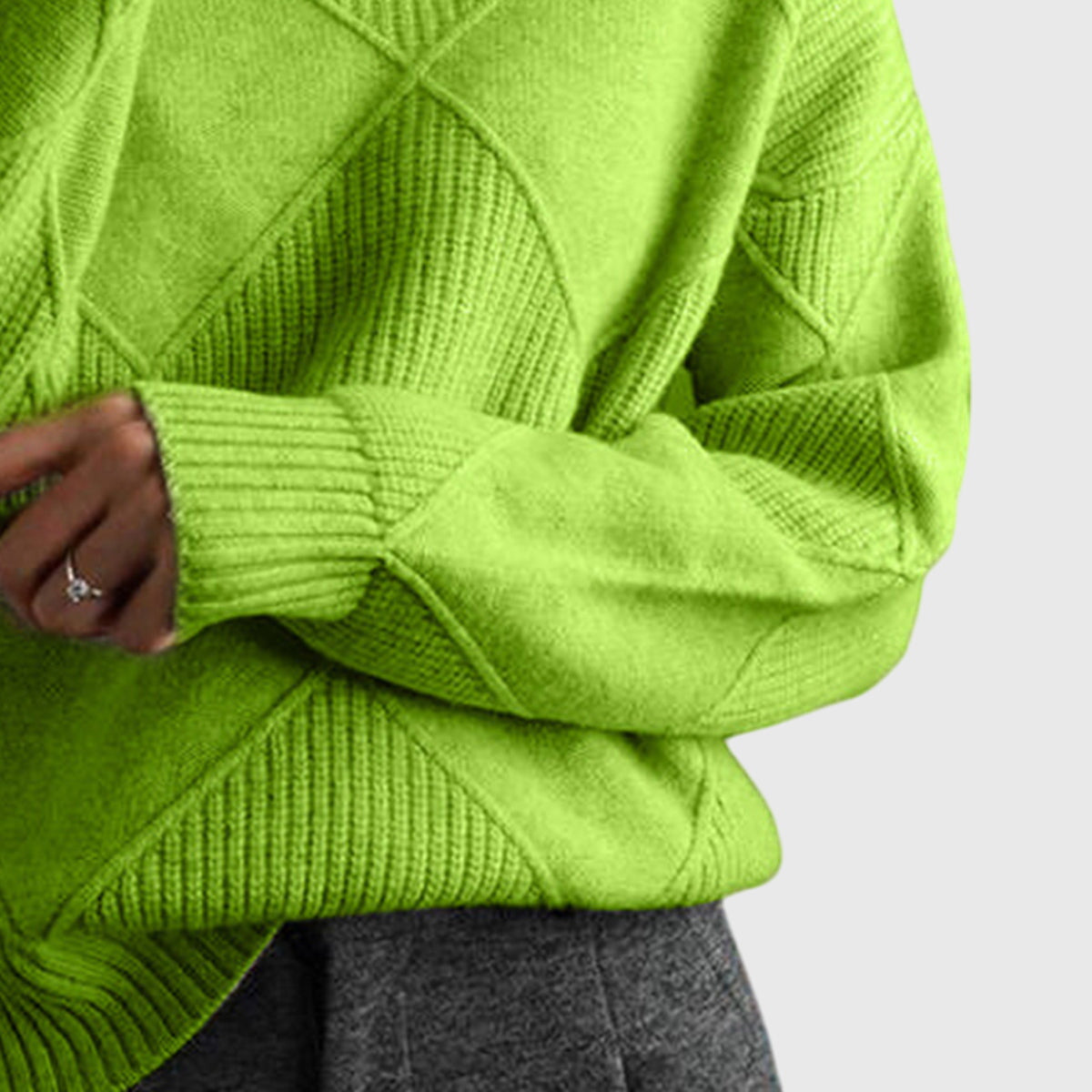 Women's Turtleneck Sweater Argyle Textured Long Sleeve Knit Pullover Winter