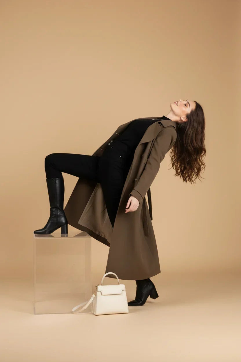 Women's Trench Coat Long Double-Breasted Belted Tailored Lined Winter Coat