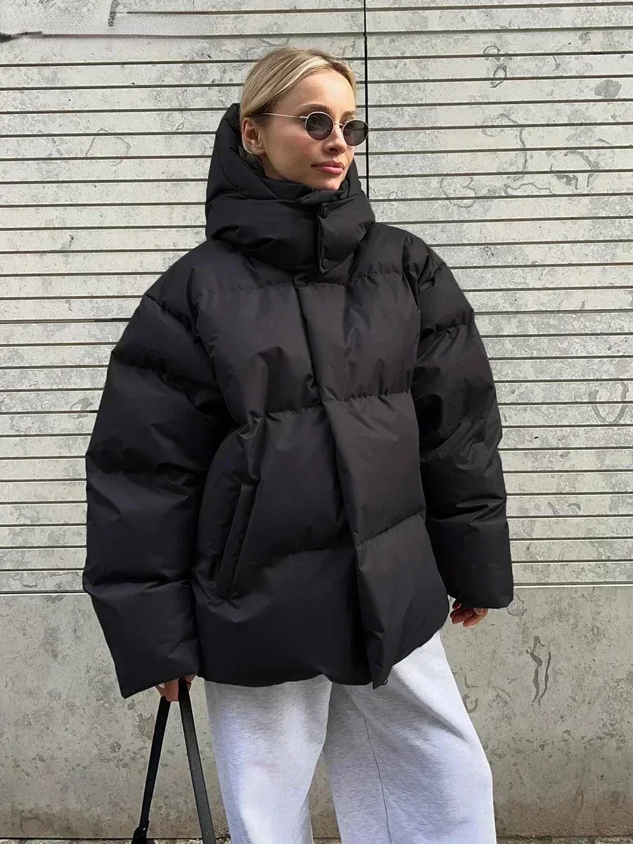 Women's Oversized Puffer Coat Hooded High Neck Quilted Padded Winter Outerwear