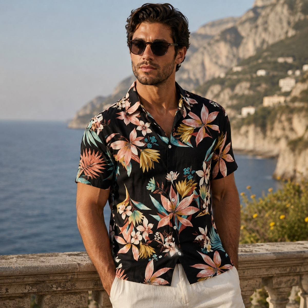 The Pinebrook Hill Men’s Tropical Coconut Print Hawaiian Beach Shirt