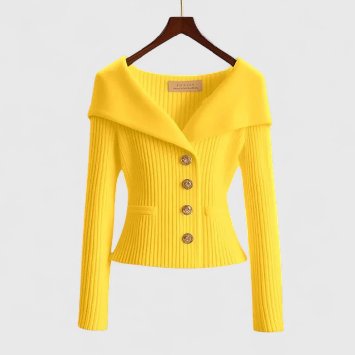Women's Ribbed Knit Cardigan V-Neck Long Sleeve Button-Front Foldover Collar