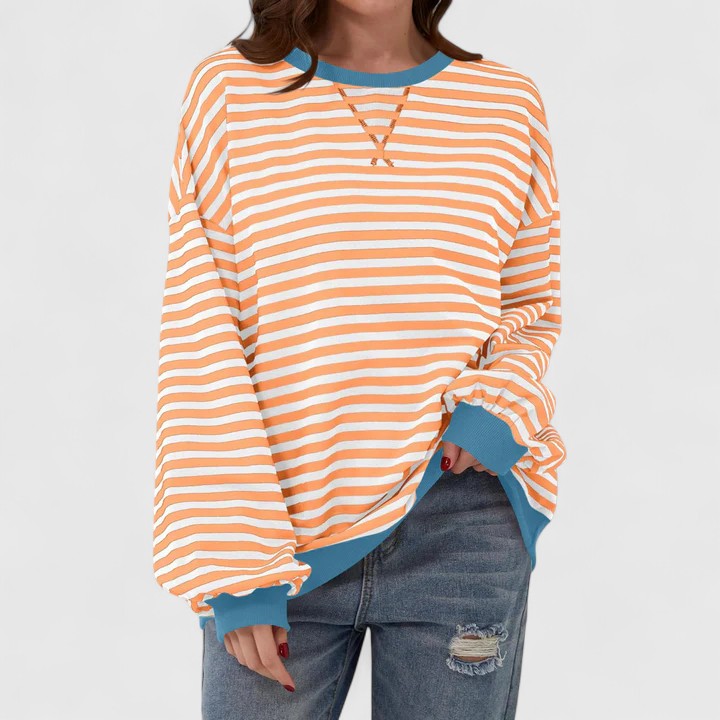 Women's Striped Oversized Crewneck Pullover Sweater Long Sleeve Casual Top