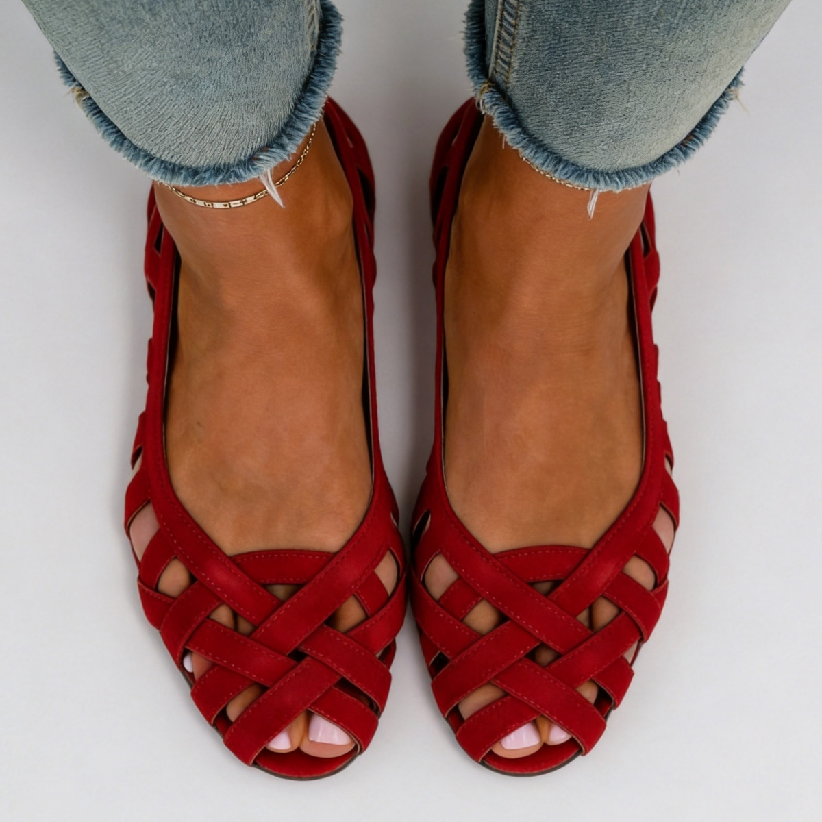 Women's Woven Peep Toe Flats Fisherman Cage Cutout Casual Ballet Shoes