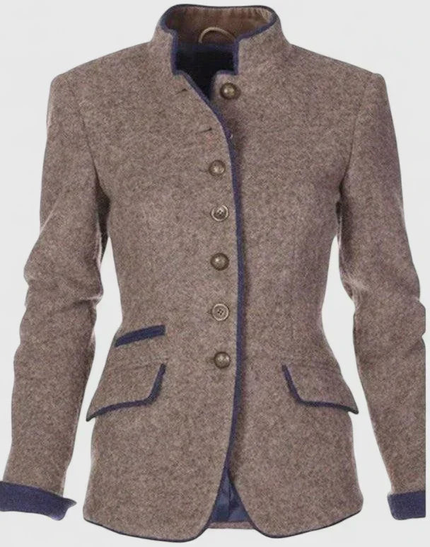 Women's Stand Collar Blazer Button Front Slim Fit Long Sleeve Casual Jacket