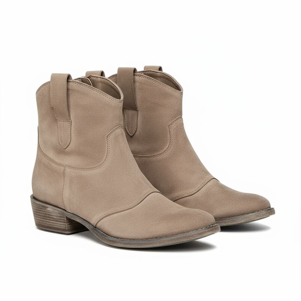 Women's Western Ankle Boots Block Heel Pointed Toe Slip-On Casual