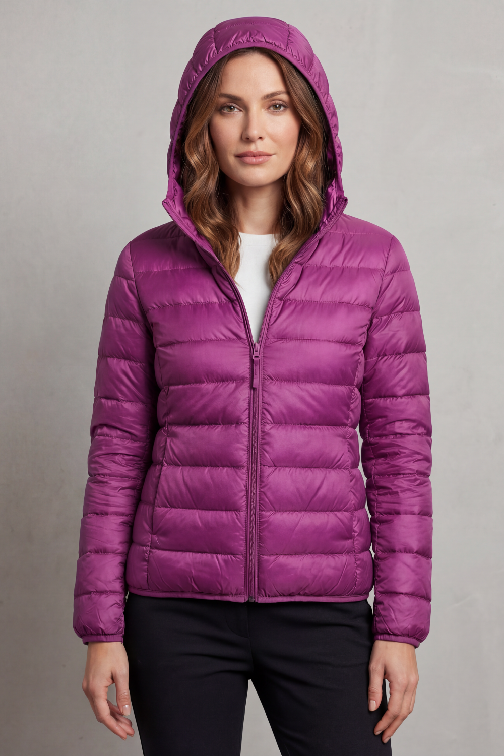 Women's Packable Hooded Puffer Jacket Ultra Light Full Zip Winter Coat