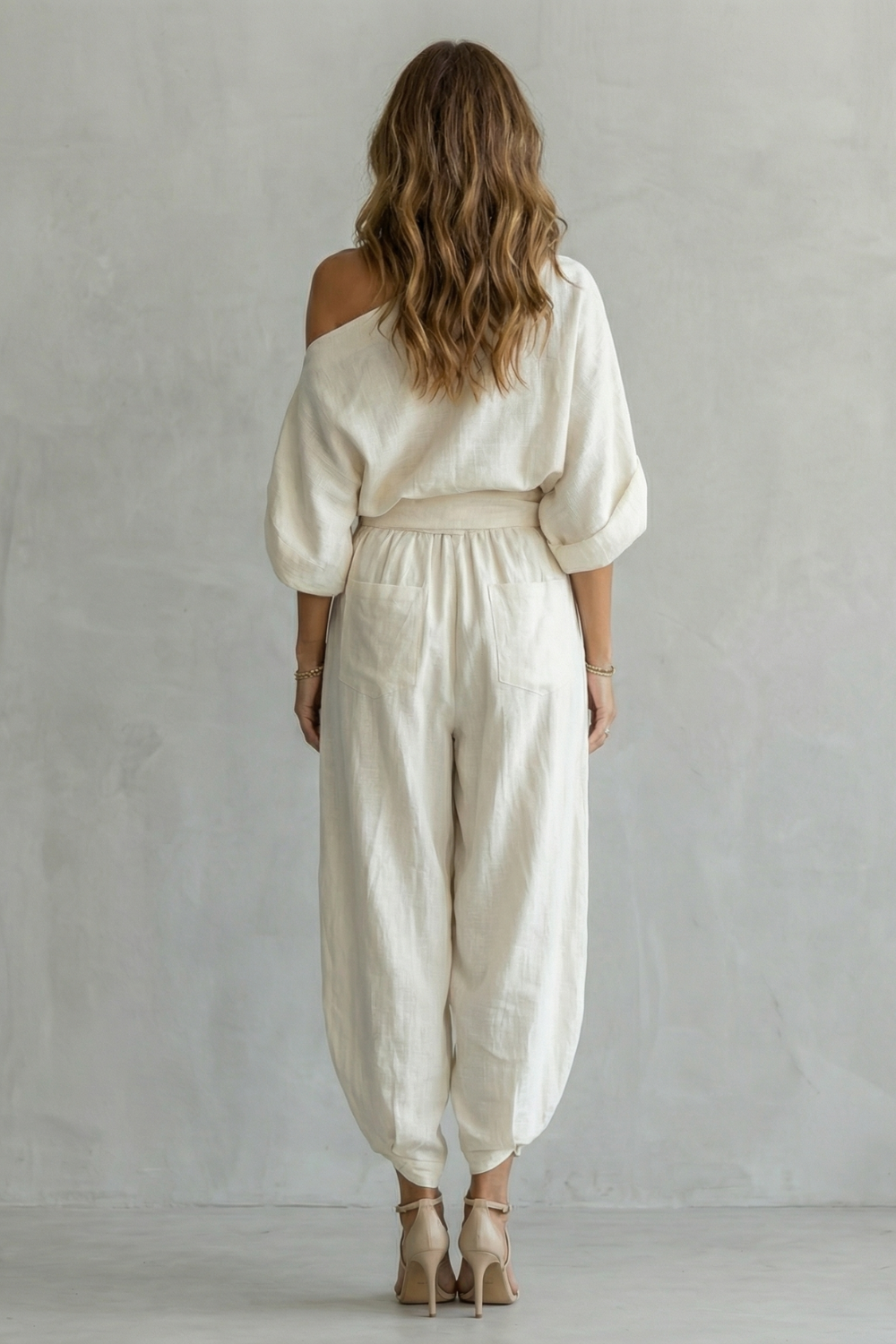 Women's Off Shoulder Two Piece Set Batwing Sleeve Jogger Pants Casual