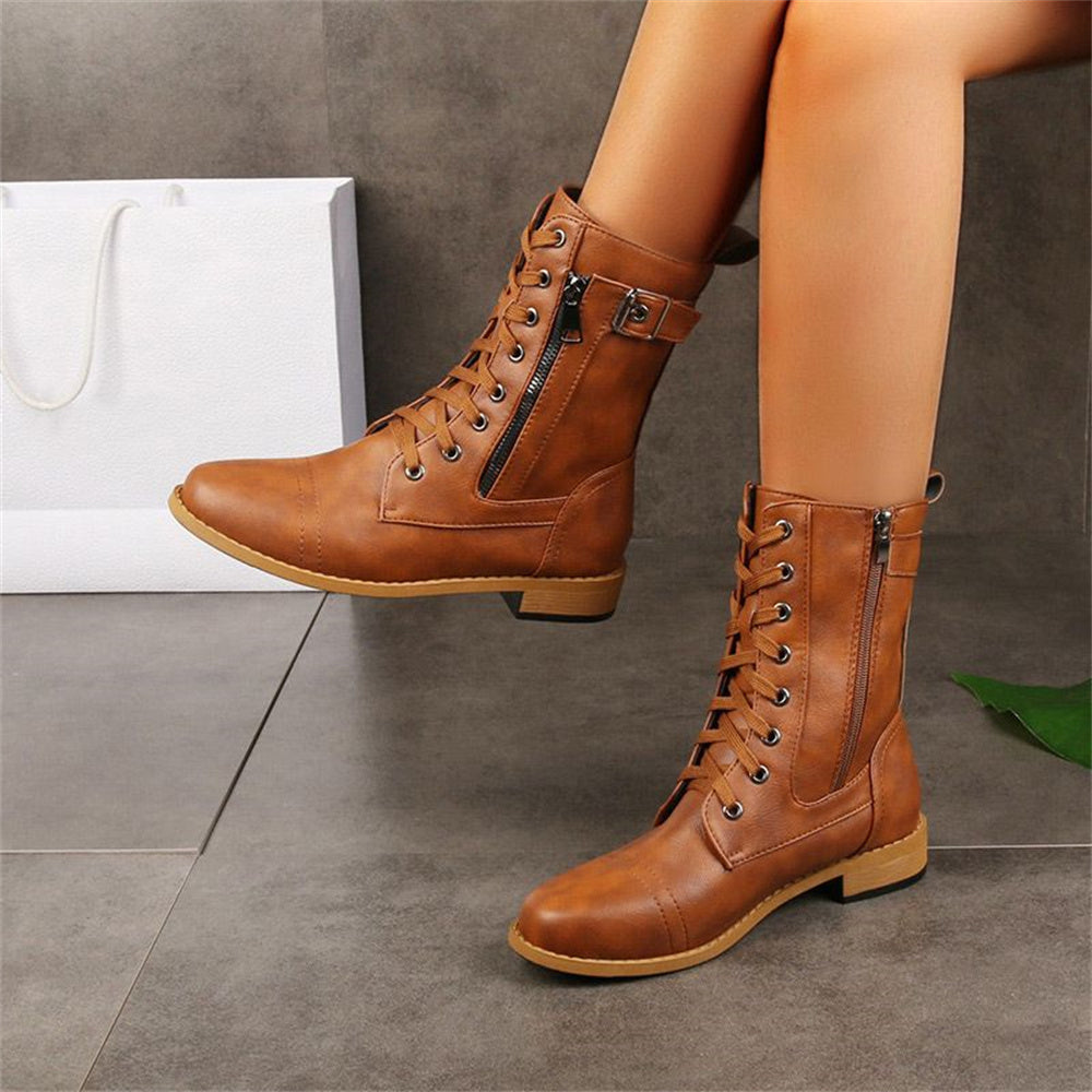 Dana | Women's Winter Boot Lace-Up Mid-Calf Combat