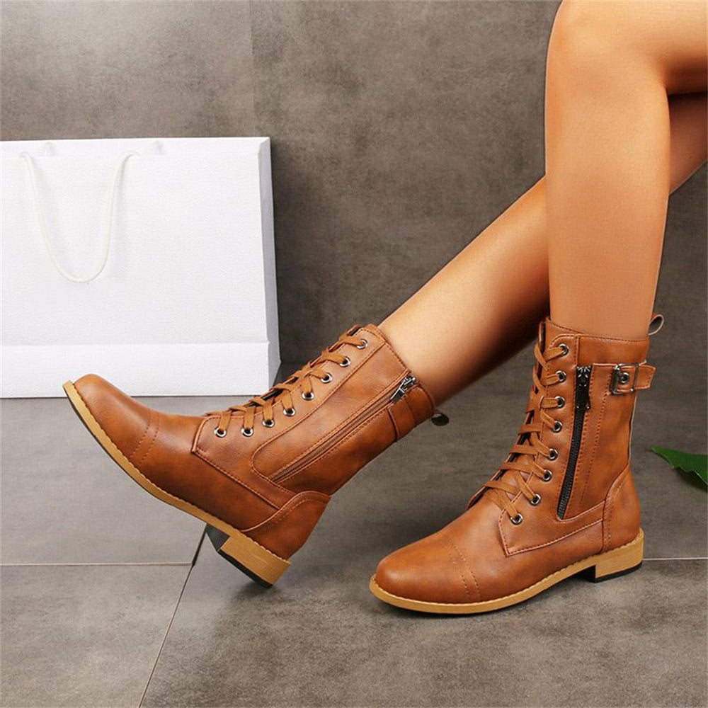 Dana | Women's Winter Boot Lace-Up Mid-Calf Combat