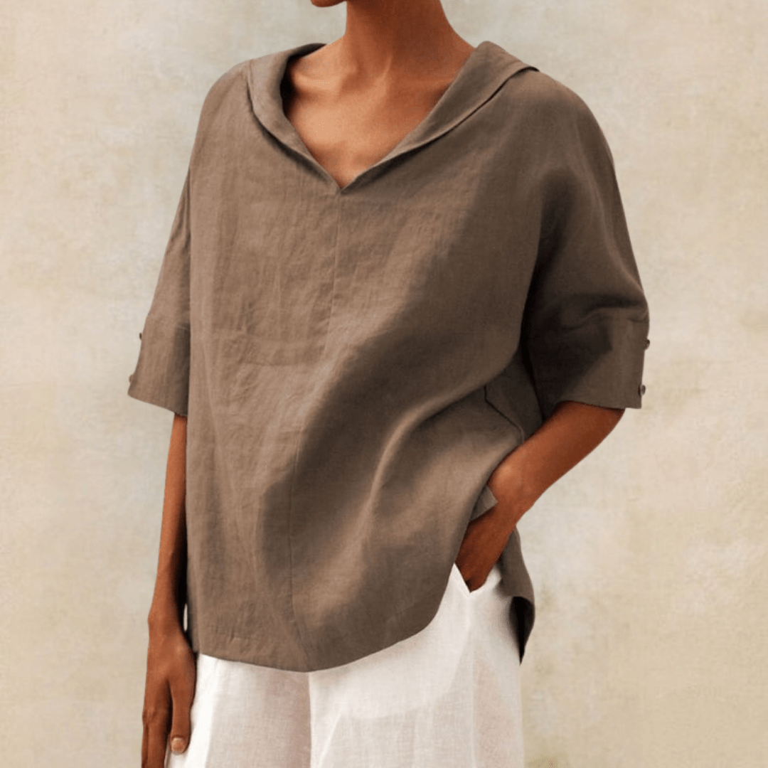 Women's Casual Tunic Top V-Neck Collared Linen