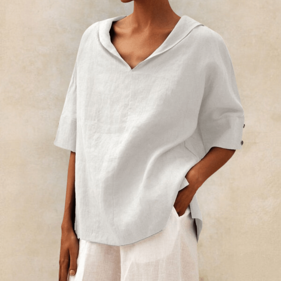Women's Casual Tunic Top V-Neck Collared Linen