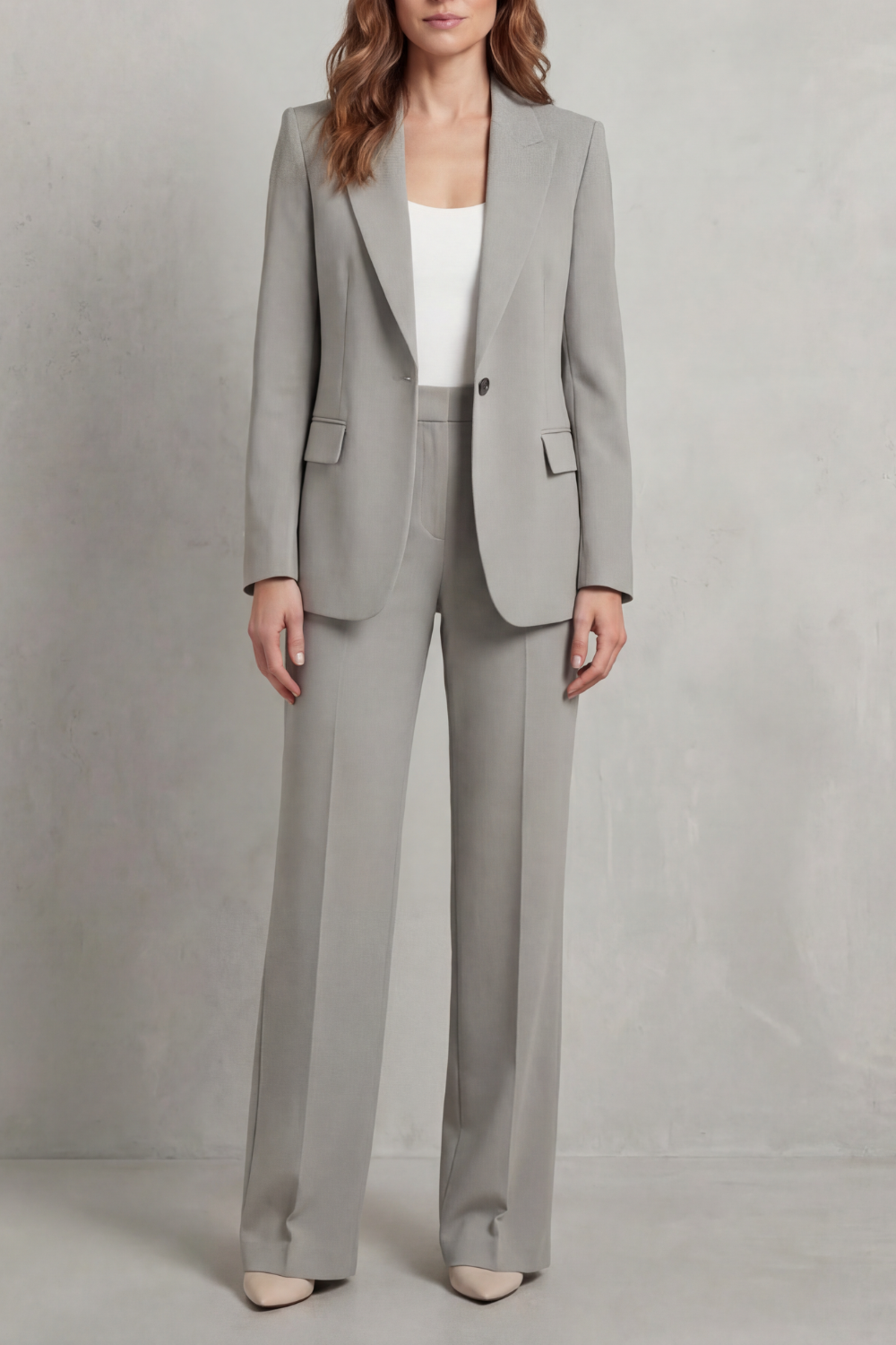 Women's Blue Blazer Pant Suit Set – Single Button Peak Lapel Tailored Workwear