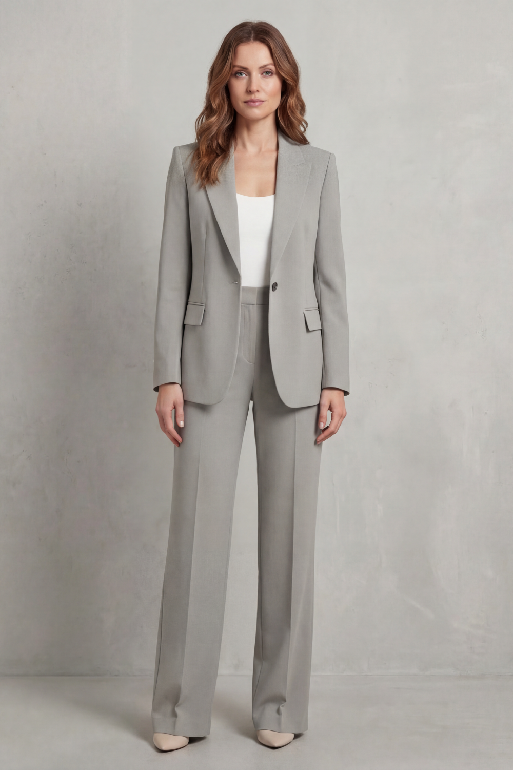 Women's Blue Blazer Pant Suit Set – Single Button Peak Lapel Tailored Workwear