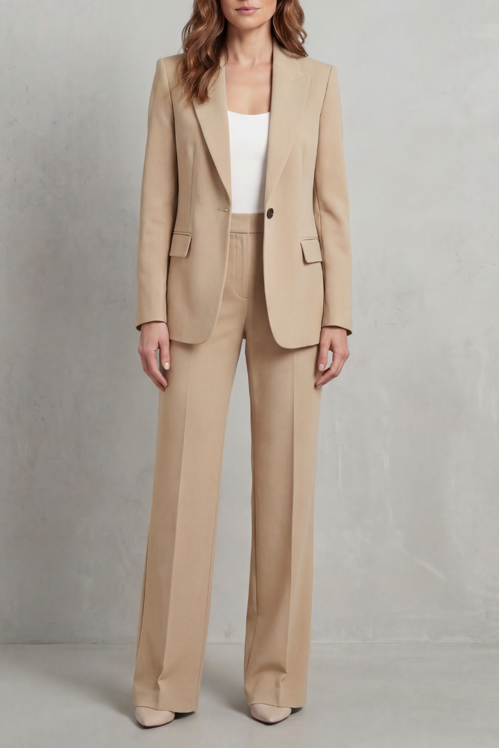 Women's Blue Blazer Pant Suit Set – Single Button Peak Lapel Tailored Workwear