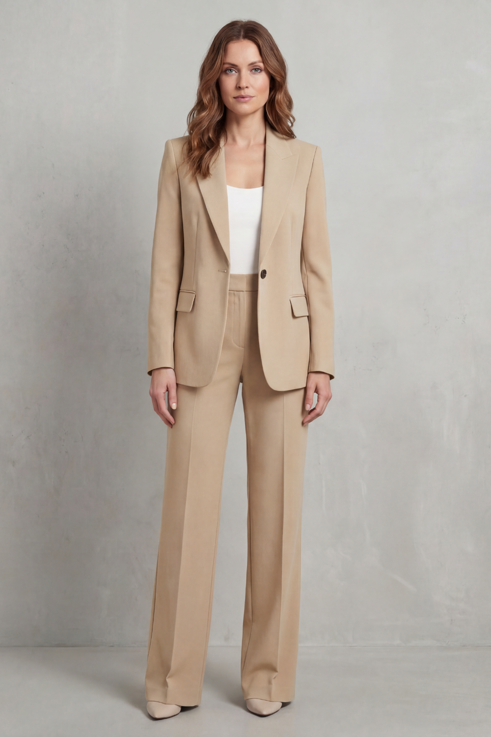 Women's Blue Blazer Pant Suit Set – Single Button Peak Lapel Tailored Workwear
