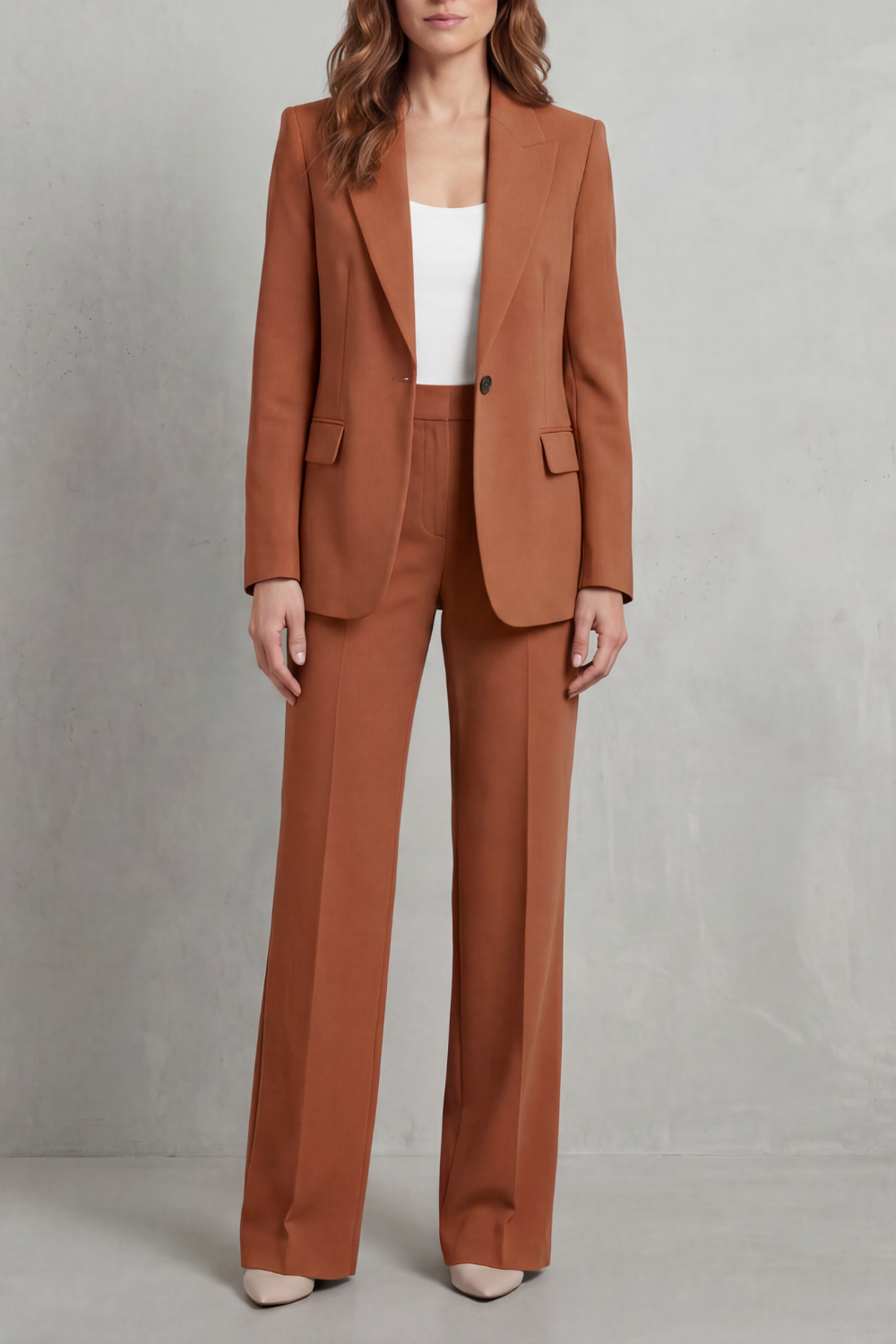 Women's Blue Blazer Pant Suit Set – Single Button Peak Lapel Tailored Workwear