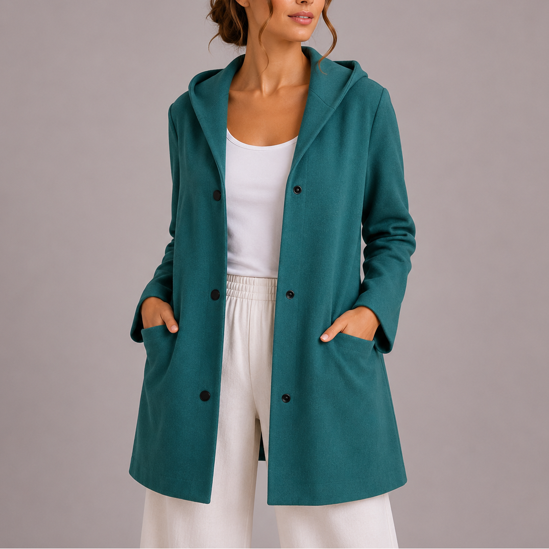 Women's Hooded Cardigan Coat Long Sleeve Button Front Pockets Casual