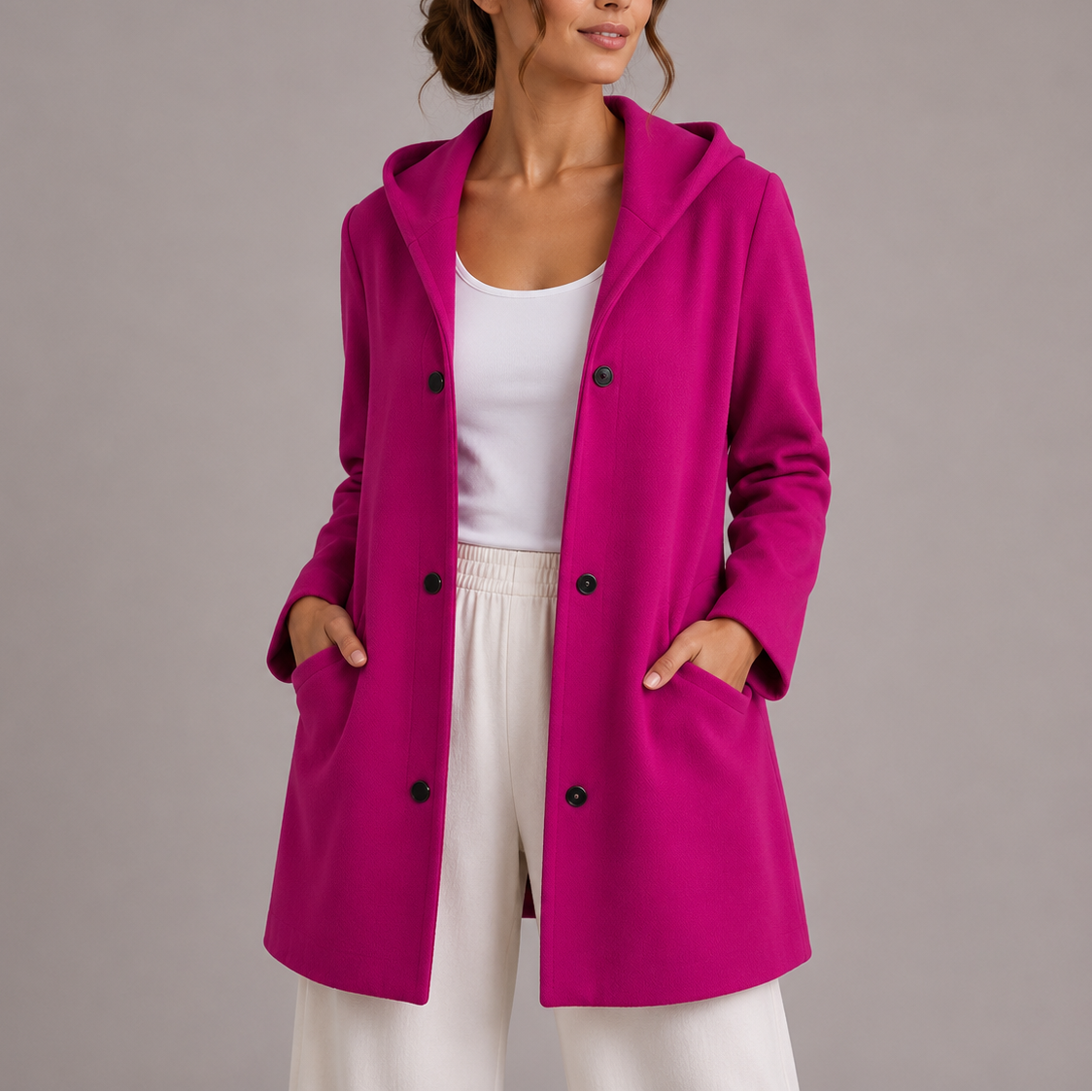 Women's Hooded Cardigan Coat Long Sleeve Button Front Pockets Casual