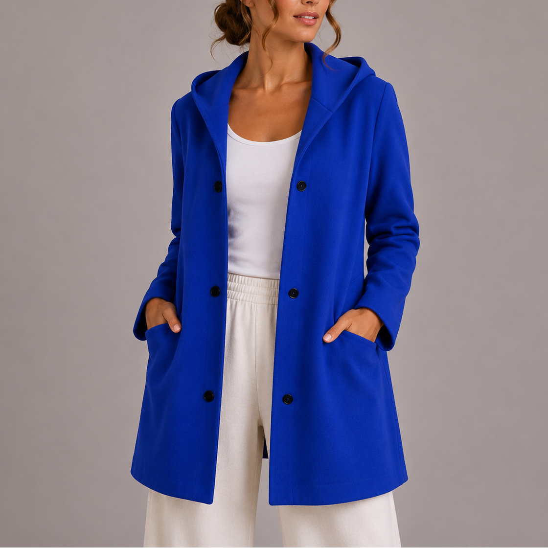 Women's Hooded Cardigan Coat Long Sleeve Button Front Pockets Casual