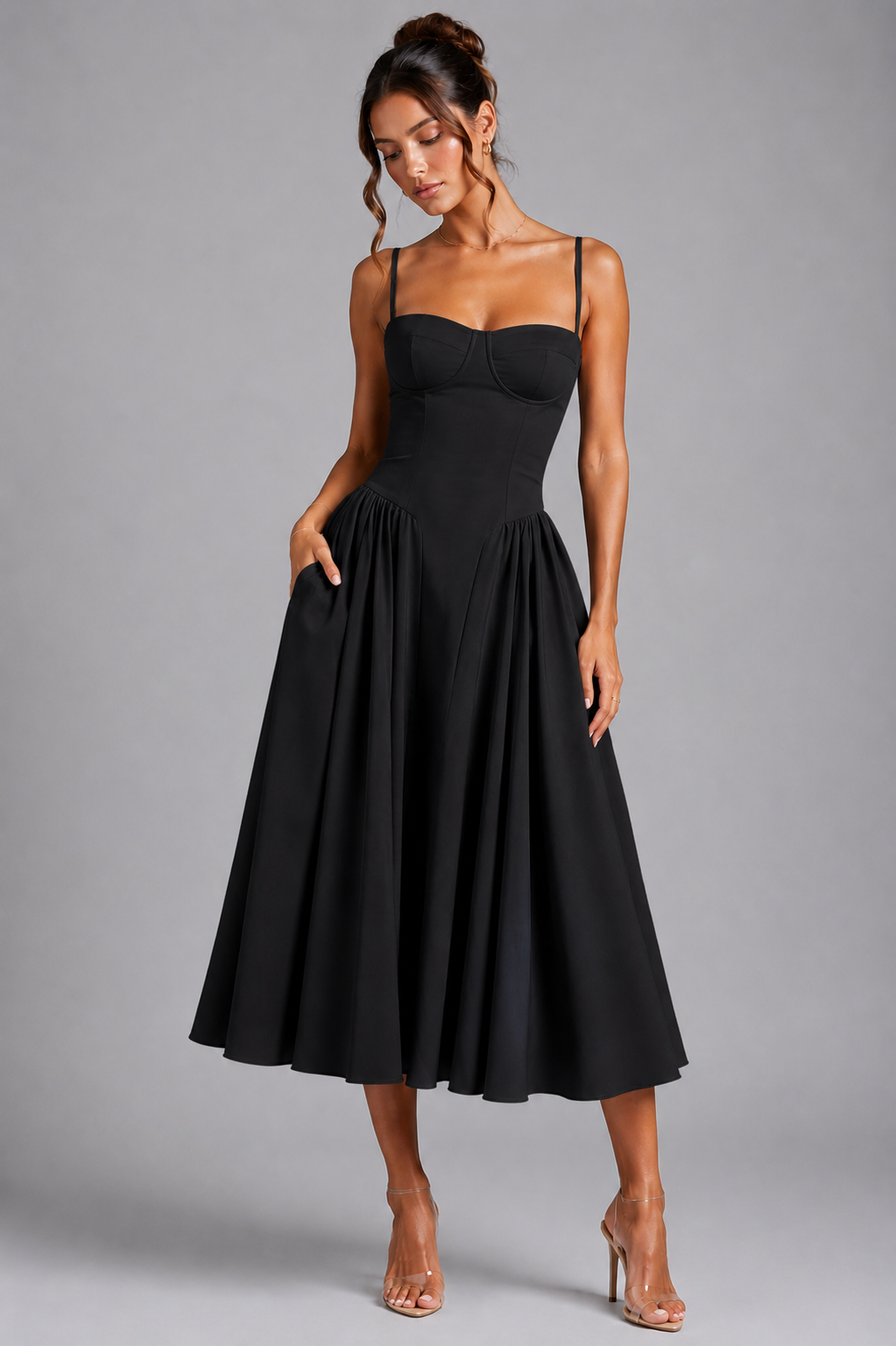 Women's Corset Midi Dress Sweetheart Neck Full Skirt Lace-Up Back Party